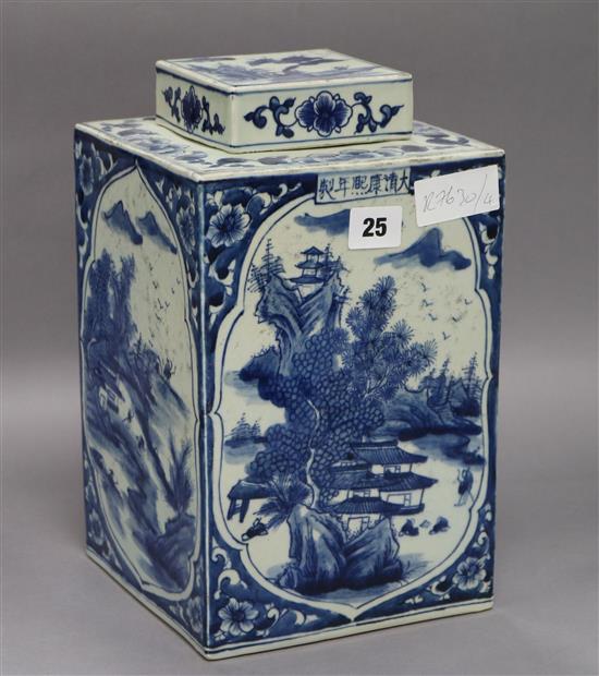 A square blue and white lidded vase height 30cm
